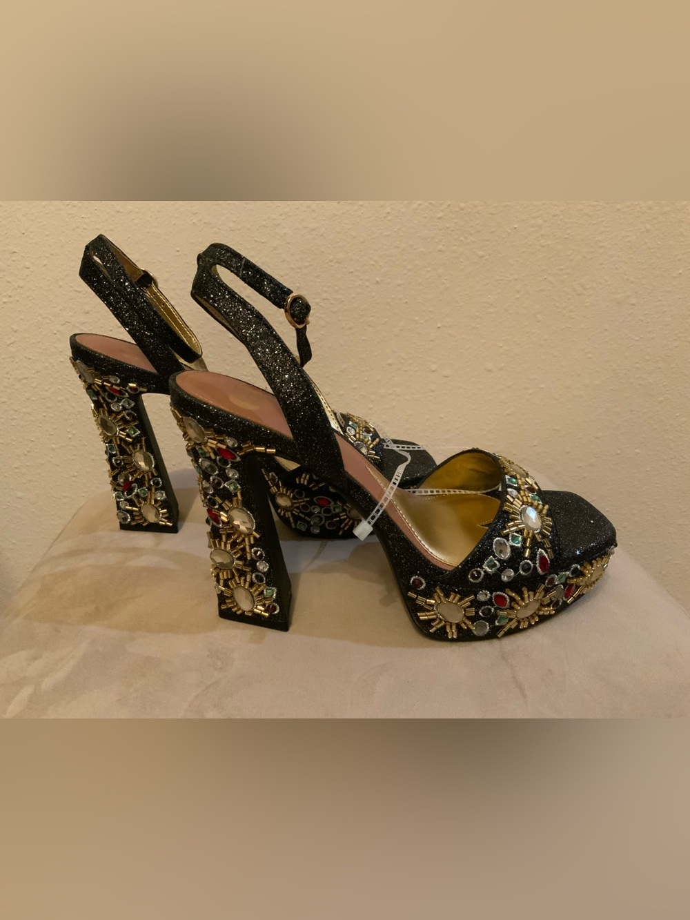 Gianni Bini Black Jeweled Platform Sandals - Picture 3 of 8
